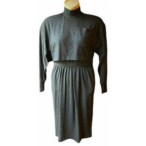 Vtg Chetta B Gray Wool Sweater Dress Crop Top Long Sleeve MIDI Noviello Bloom S